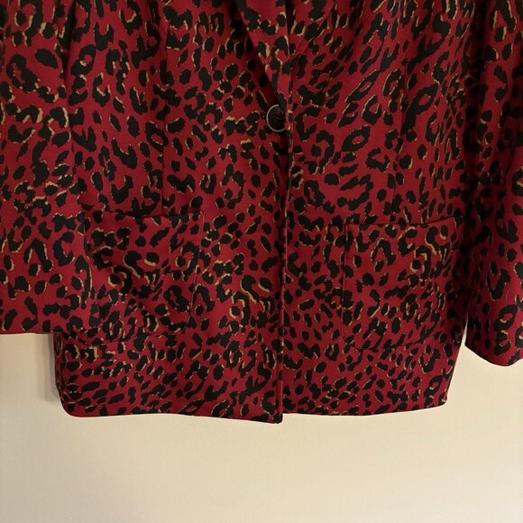 Susan Graver Women Plus SZ 2X Red Cheetah Print 1-Button Lined Blazer Jacket - Picture 2 of 10